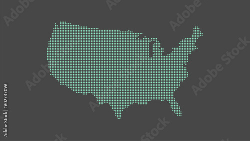 Blank elegant minimal america map made of dots or circles. Isolated on a grey background. Editable vector illustration.