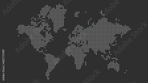Blank elegant minimal world map made of squares. Isolated on a grey background. Editable vector illustration.