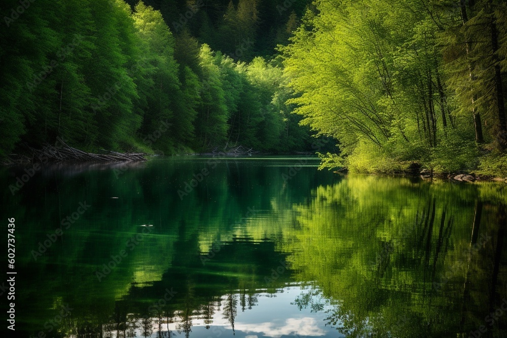 Serene Lake Amidst Green Forest generative AI Serene Lake Amidst Green Forest generative AI