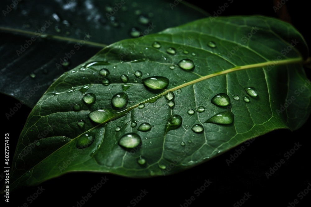 Fototapeta premium Green Leaf with Water Droplets generative AI