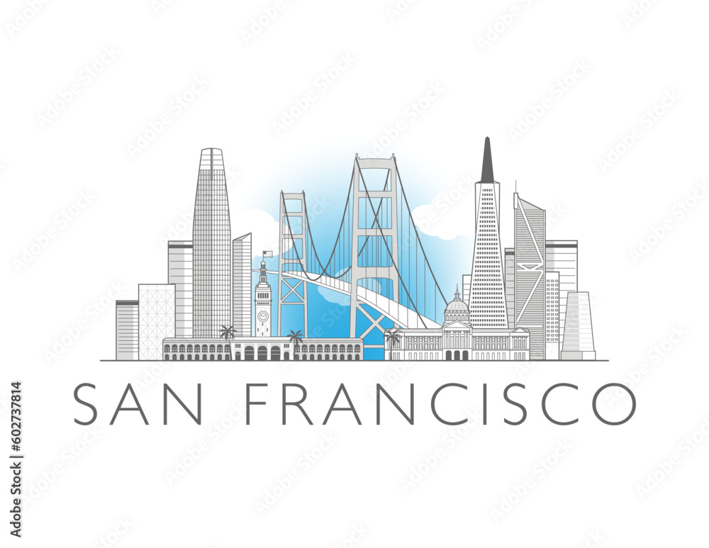 San Francisco cityscape line art style vector illustration