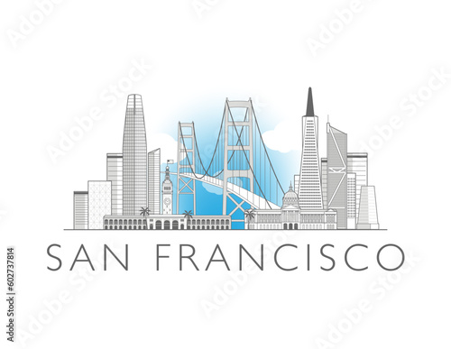 San Francisco cityscape line art style vector illustration