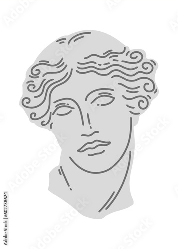 Antique female head. Greek sculpture. Plaster bust of Venus. Vector illustration in a flat style. Element for modern design.