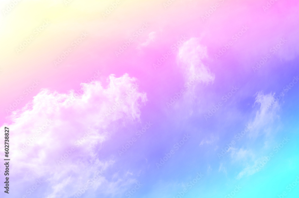 Pastel sky with soft white clouds. Fantastic color fantasy background. Sweet dreams concept for wallpaper, backdrop and design. Pastel sky with soft white clouds. Fantastic color fantasy background. Sweet dreams concept for wallpaper, backdrop and design.