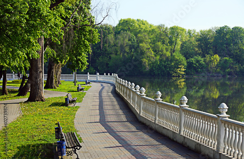 Empty waterfront in the park at morning.
