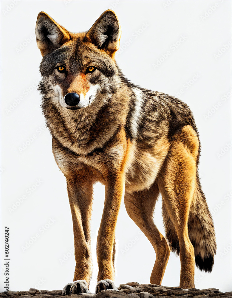 majestic Red Wolf standing on a plain white background. Generative AI majestic Red Wolf standing on a plain white background. Generative AI