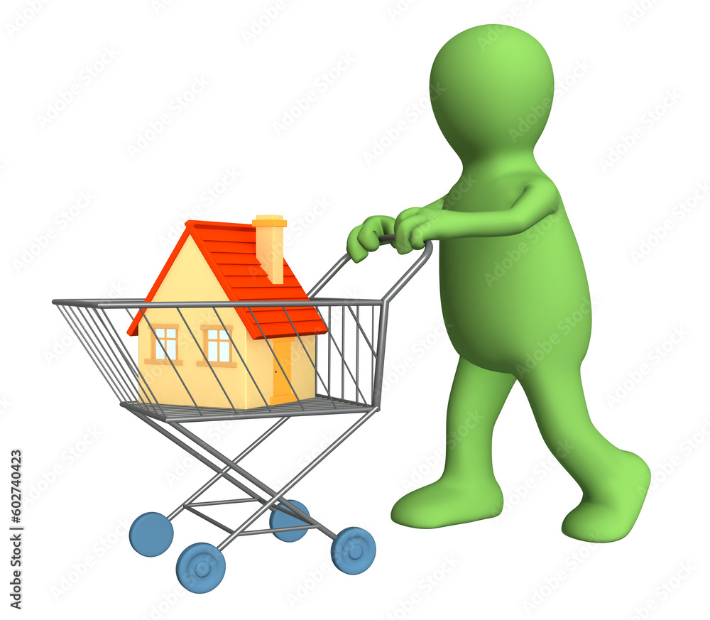 3d puppet - buyer, bought the house. Objects over white 3d puppet - buyer, bought the house. Objects over white