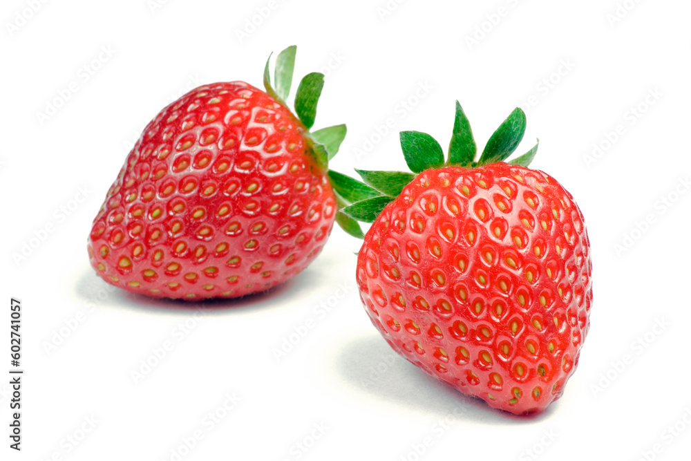 Two ripe strawberries on white background Two ripe strawberries on white background