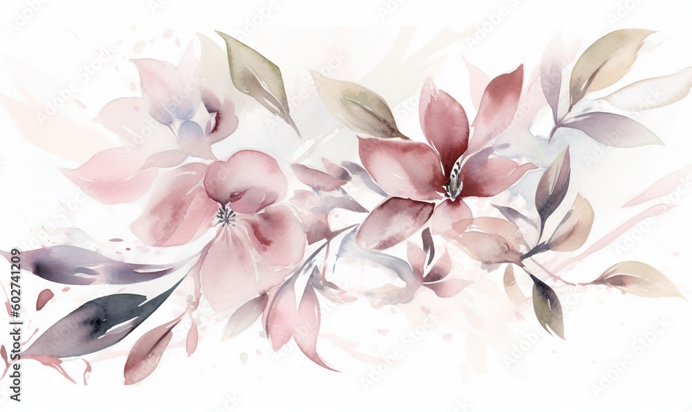  a watercolor painting of pink flowers on a white background.  generative ai