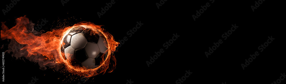 Naklejka premium fireball breaks through the football goal net, game and sports theme, victory theme, fireball. Banner. Generative AI 