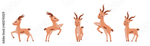 African Wild Gazelle with Long Horns and Hoofs Vector Set