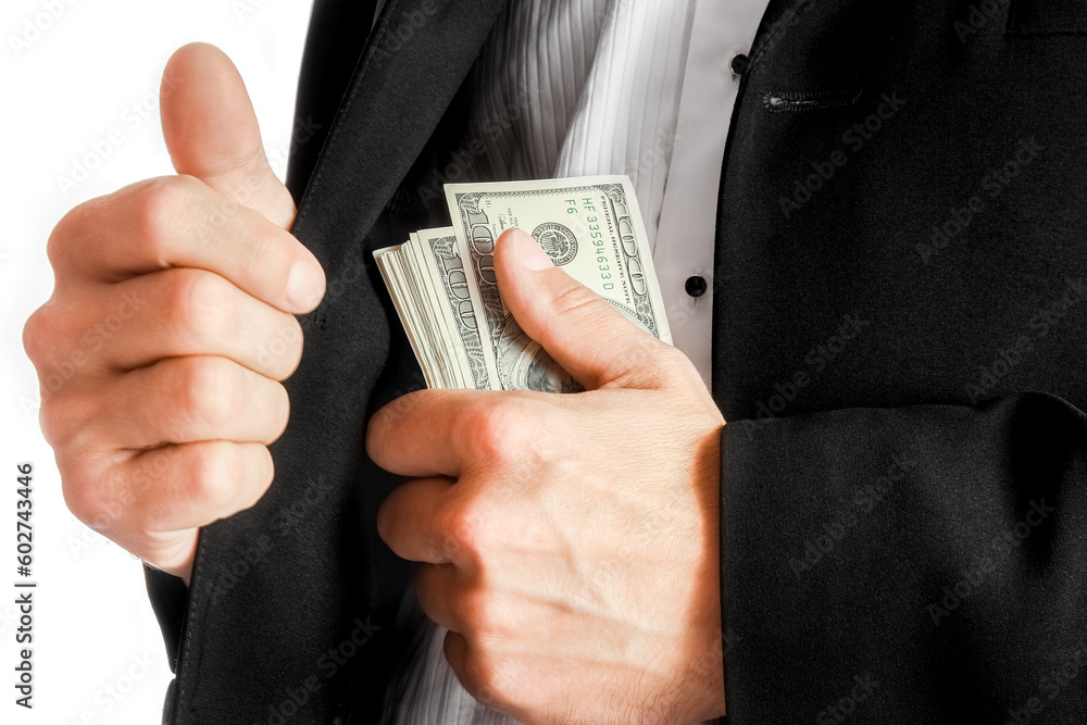Business man holding money on white background Business man holding money on white background