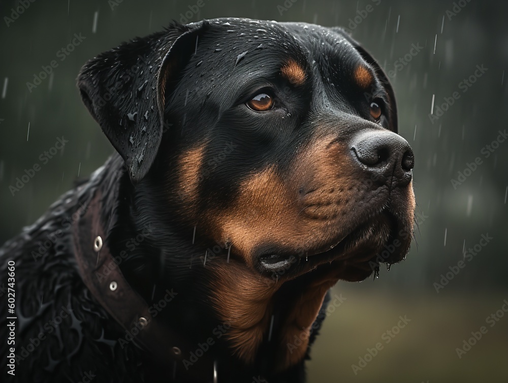 Fototapeta premium The Rottweiler's Regality in the Rain