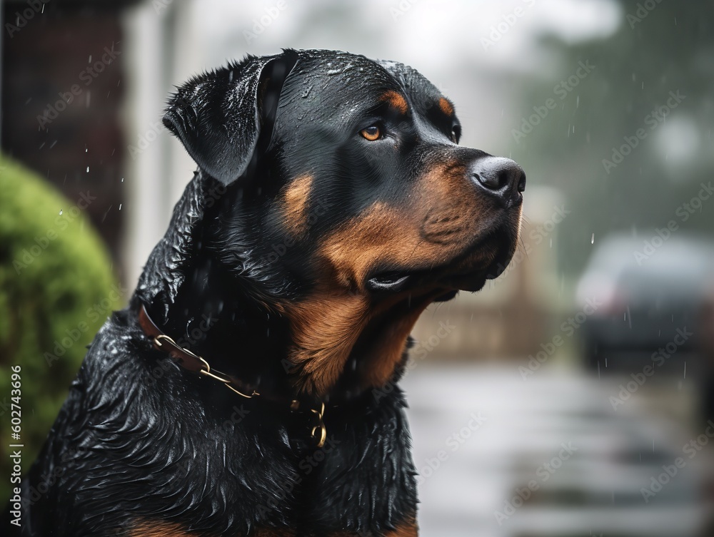 The Rottweiler's Regality in the Rain The Rottweiler's Regality in the Rain