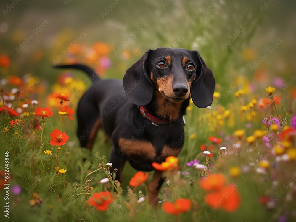 The Delightful Dachshund Exploring a Meadow
