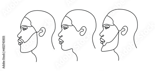 Face of an Afro American man in a modern minimalist one line style.