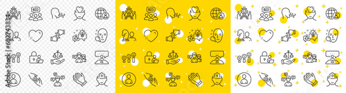 Outline Auction, Lock and Helping hand line icons pack for web with International recruitment, Customer satisfaction, Chess line icon. People talking, Heart, Inclusion pictogram icon. Vector