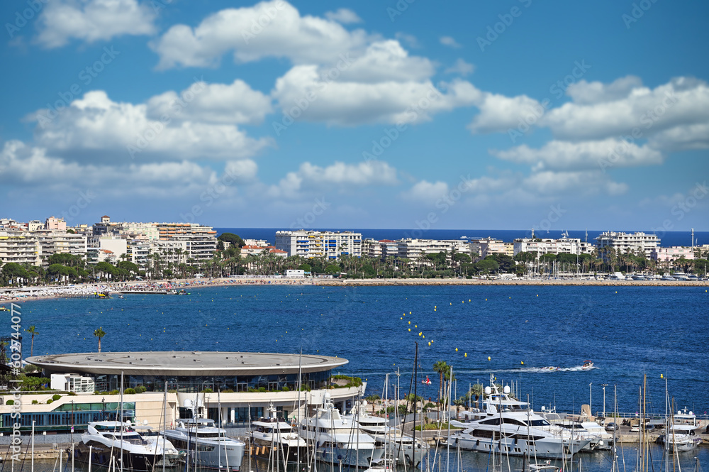 Cannes city and beach skyline summertime France