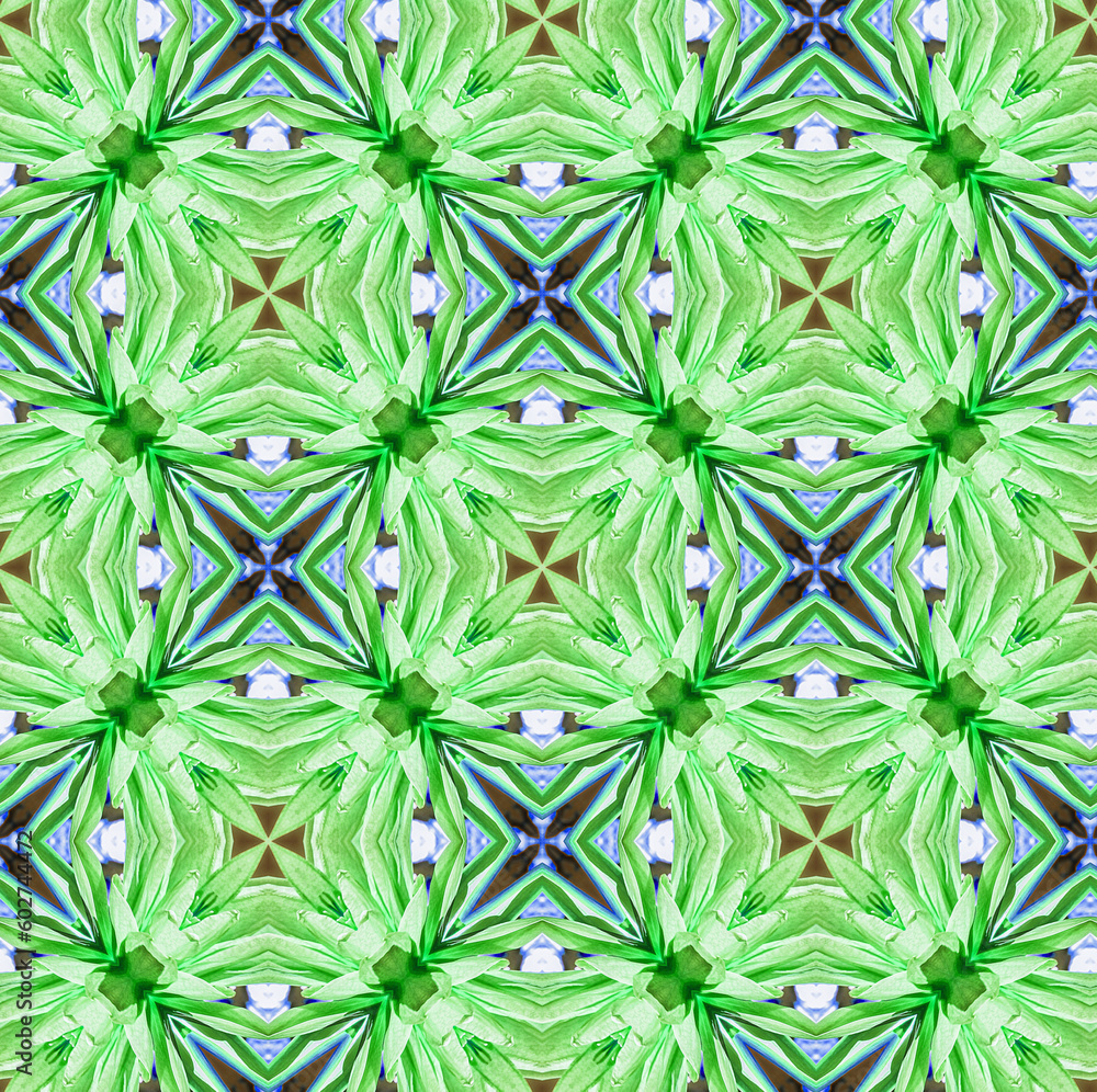 Seamless floral motif abstract repeating geometric pattern for Christmas holiday wrapping paper, textile, spring and summer green background. Series see 602744556 602744574 602744547 