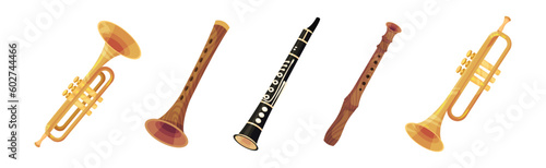 Wind Musical Instrument with Mouthpiece for Blowing Vector Set