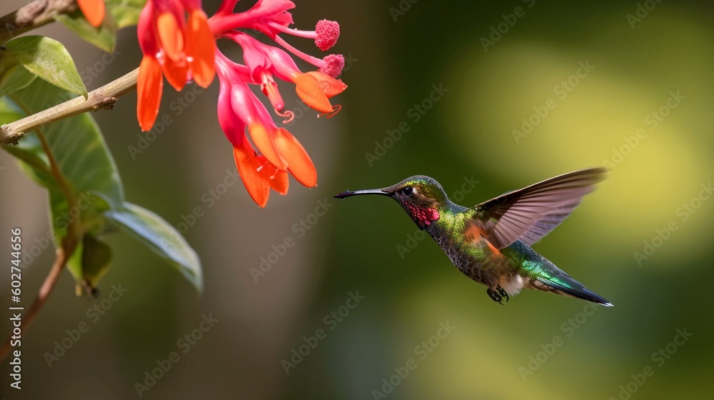 Fototapeta premium hummingbird in flight at a flower generative ai