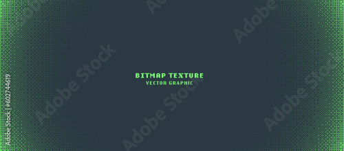 Dither Pattern Bitmap Texture Vector Round Halftone Gradient Abstract Background. 8 Bit Pixel Art Retro Video Arcade Game Green Abstraction. Glitch Screen With Flicker Pixels Effect Panoramic Backdrop