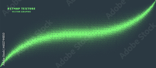 Dither Pattern Bitmap Texture Smooth Curved Border Vector Abstract Background. Glitch Screen With Flicker Pixels Effect Panoramic Abstraction. 8bit Pixel Art Retro Video Arcade Game Green Illustration