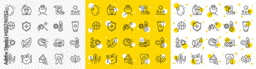 Outline Vaccine protection, Medical analytics and Organic tested line icons pack for web with Medical shield, Celsius thermometer, Dental insurance line icon. Vegetarian food, Vitamin e. Vector