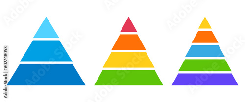 Set of Level Pyramid Vector infographic Element Design Divided Triangle Shape Geometric Colors Editable Hierarchical Most Least Ultimate Finally Sections for Business Education Data Information 