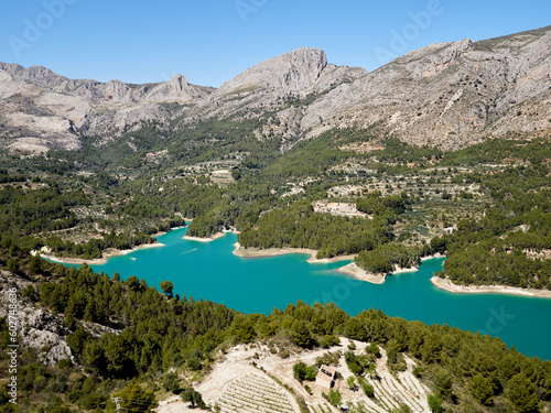 Landscape of the reservoir of Guadalest. El Castell de Guadalest, Province of Alicante, Community of Valencia, Spain, Europe