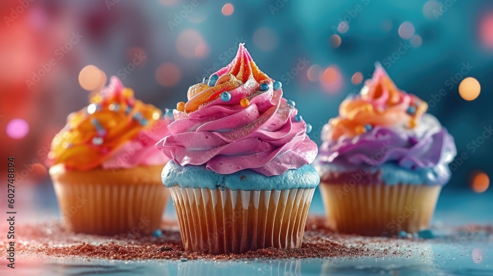 Creative cupcakes background in vibrant colors