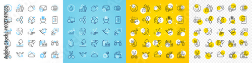 Vector icons set of Face accepted, No waterproof and Demand curve line icons pack for web with 5g internet, Electronic thermometer, World water outline icon. Coronavirus spray. Vector