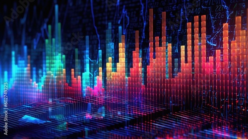 Digital graph charts in stock trade market in vibrant colors