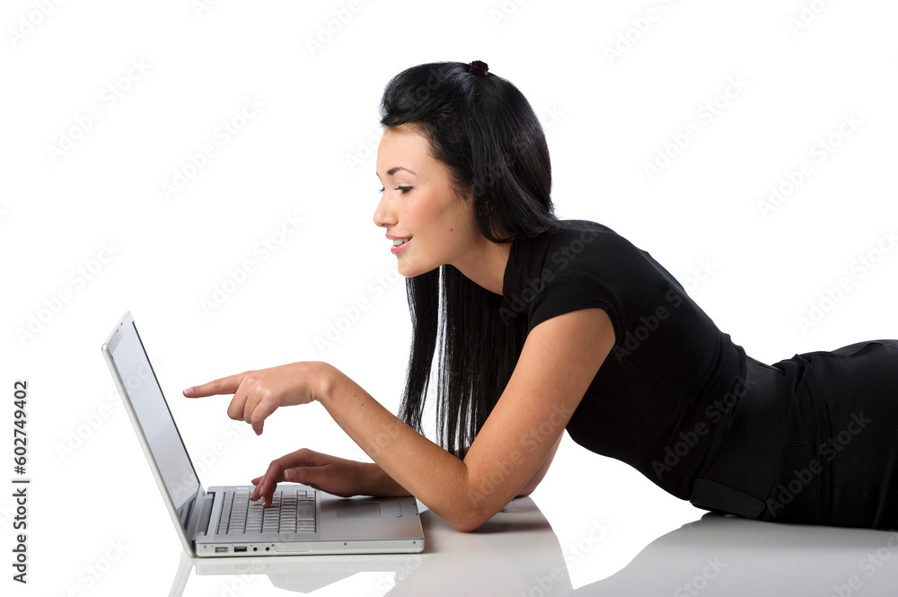 pretty and young asian woman looking at the laptop with a funny expression pretty and young asian woman looking at the laptop with a funny expression