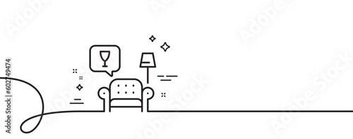 Lounge line icon. Continuous one line with curl. Relax place sign. Luxury pub symbol. Lounge single outline ribbon. Loop curve pattern. Vector