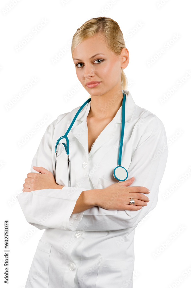 smiling medical doctor woman with stethoscope Isolated over white background smiling medical doctor woman with stethoscope Isolated over white background