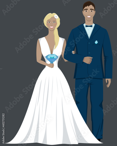 isolated image of the bride and groom on a gray background