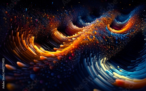 Abstract wave with moving dots. Particle flow, neon glow. Generative AI