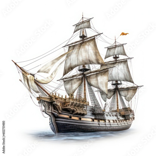 Tela Ancient sailing ship isolated on white created with Generative AI