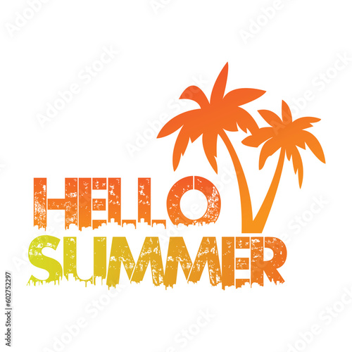 Hello summer hand drawn vector illustration with palm tree.