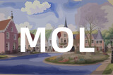 Mol: Beautiful painting of an Belgian village with the name Mol in Flanders