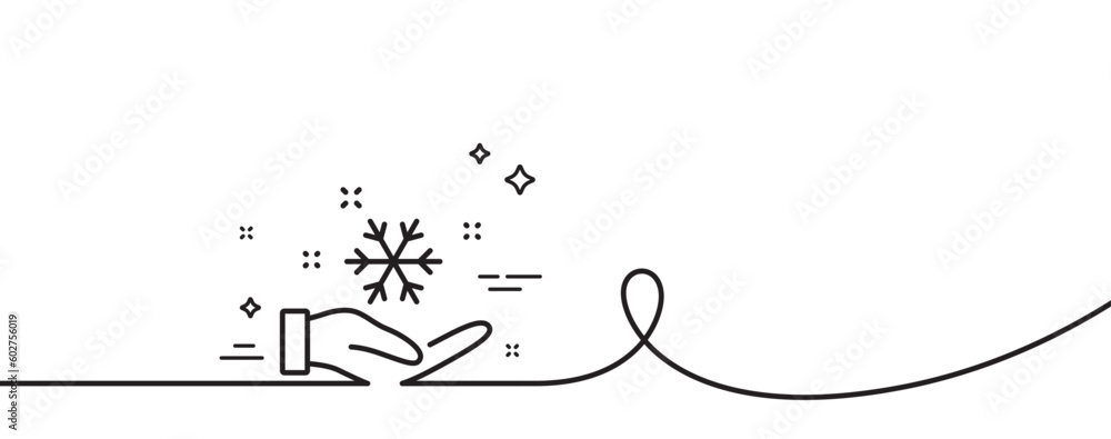 Freezing hand line icon. Continuous one line with curl. AC cold temperature sign. Fridge function symbol. Freezing single outline ribbon. Loop curve pattern. Vector