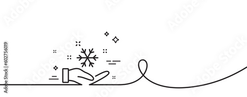 Freezing hand line icon. Continuous one line with curl. AC cold temperature sign. Fridge function symbol. Freezing single outline ribbon. Loop curve pattern. Vector