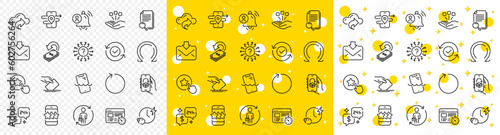 Outline User notification, Loop and Security confirmed line icons pack for web with Star, Incoming mail, Omega line icon. Question mark, Smartphone waterproof, Cloud share pictogram icon. Vector