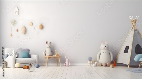 Mockup wall in the children's room on wall white colors background. photo
