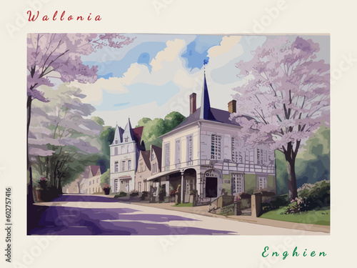 Enghien: Post card design with Town in Belgium and the city name Enghien photo