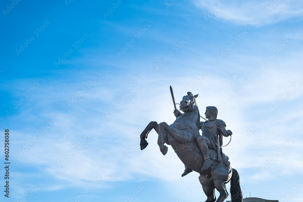 Obraz premium Alexander the Great statue in Skopje, North Macedonia. Landmark of Skopje center, Macedonia