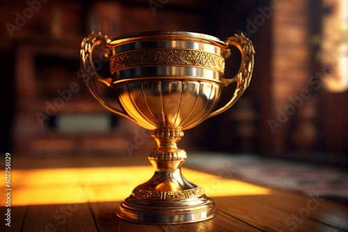 Realistic 3D Gold Trophy Cup. Generative AI