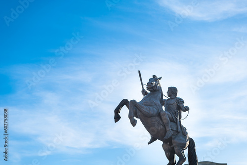 Alexander the Great statue in Skopje, North Macedonia. Landmark of Skopje center, Macedonia © uskarp2