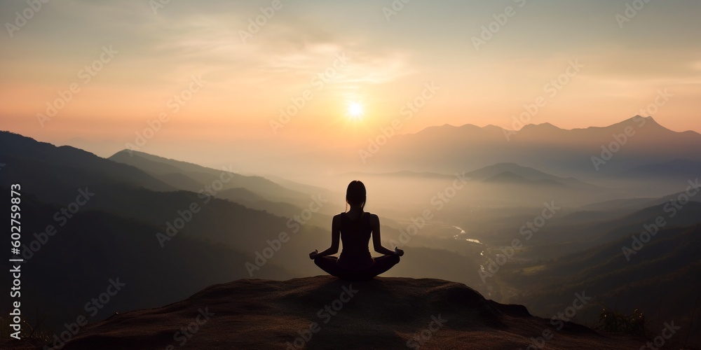 Woman meditating, generative ai
